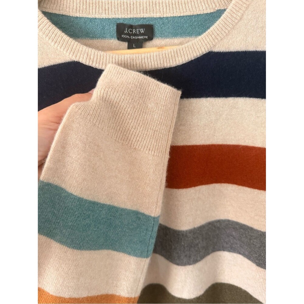 J. Crew Multicolor Striped Crewneck Sweater - 100 cashmere size L EUC - Picture 5 of 6